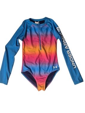 Under Armour Girls Ombre Long-Sleeve One-Piece Swimsuit, Sz 10
